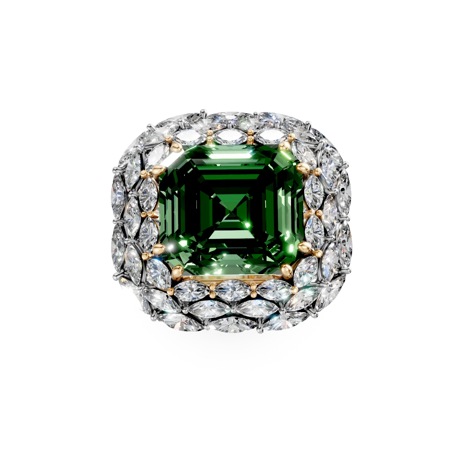 Пръстен от бяло злато с 10.91ct изумруд и 3.14ct диаманти