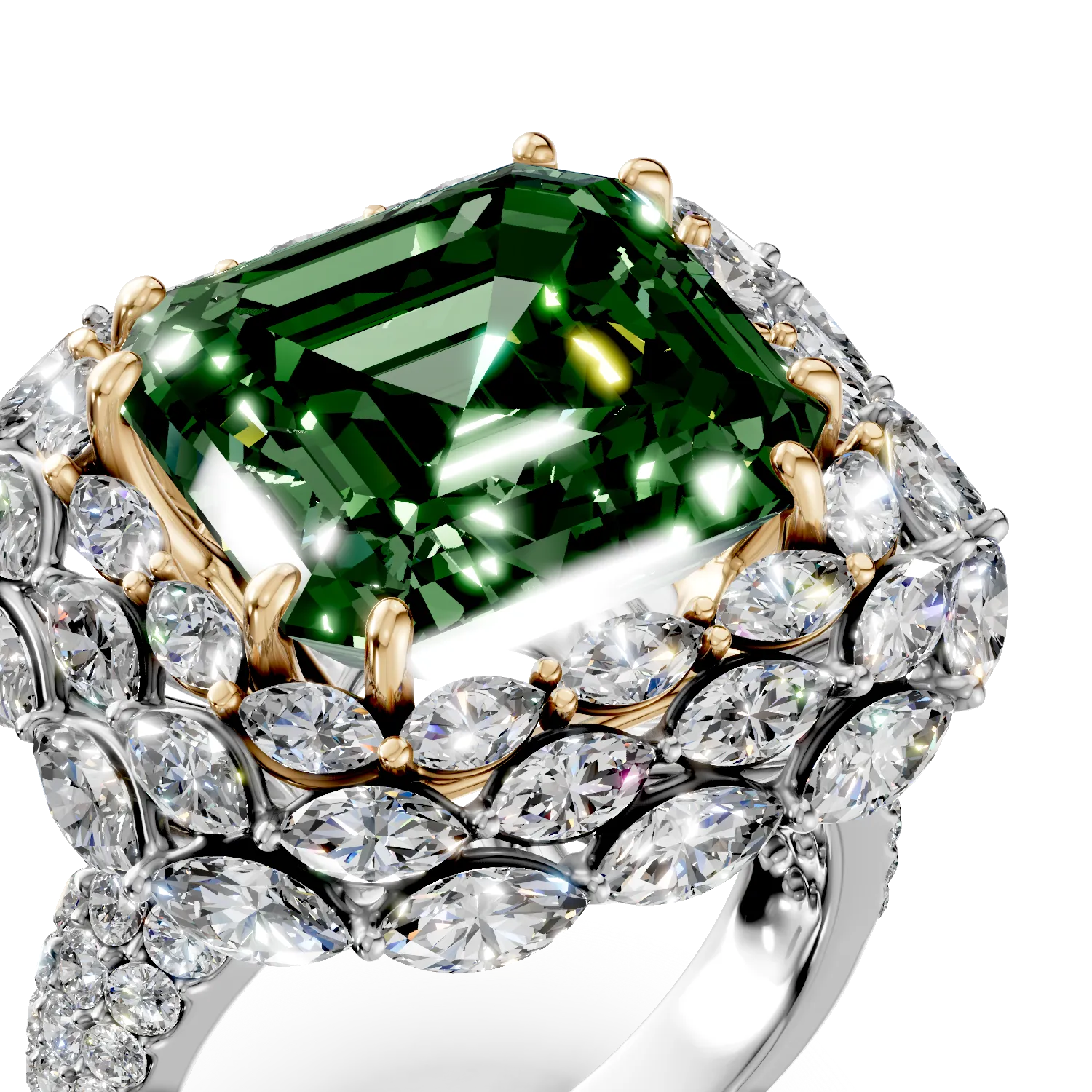 Пръстен от бяло злато с 10.91ct изумруд и 3.14ct диаманти