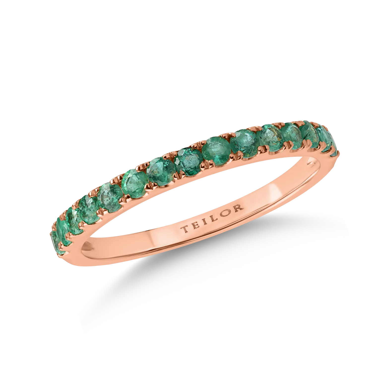 Half eternity ring in rose gold with 0.43ct emeralds