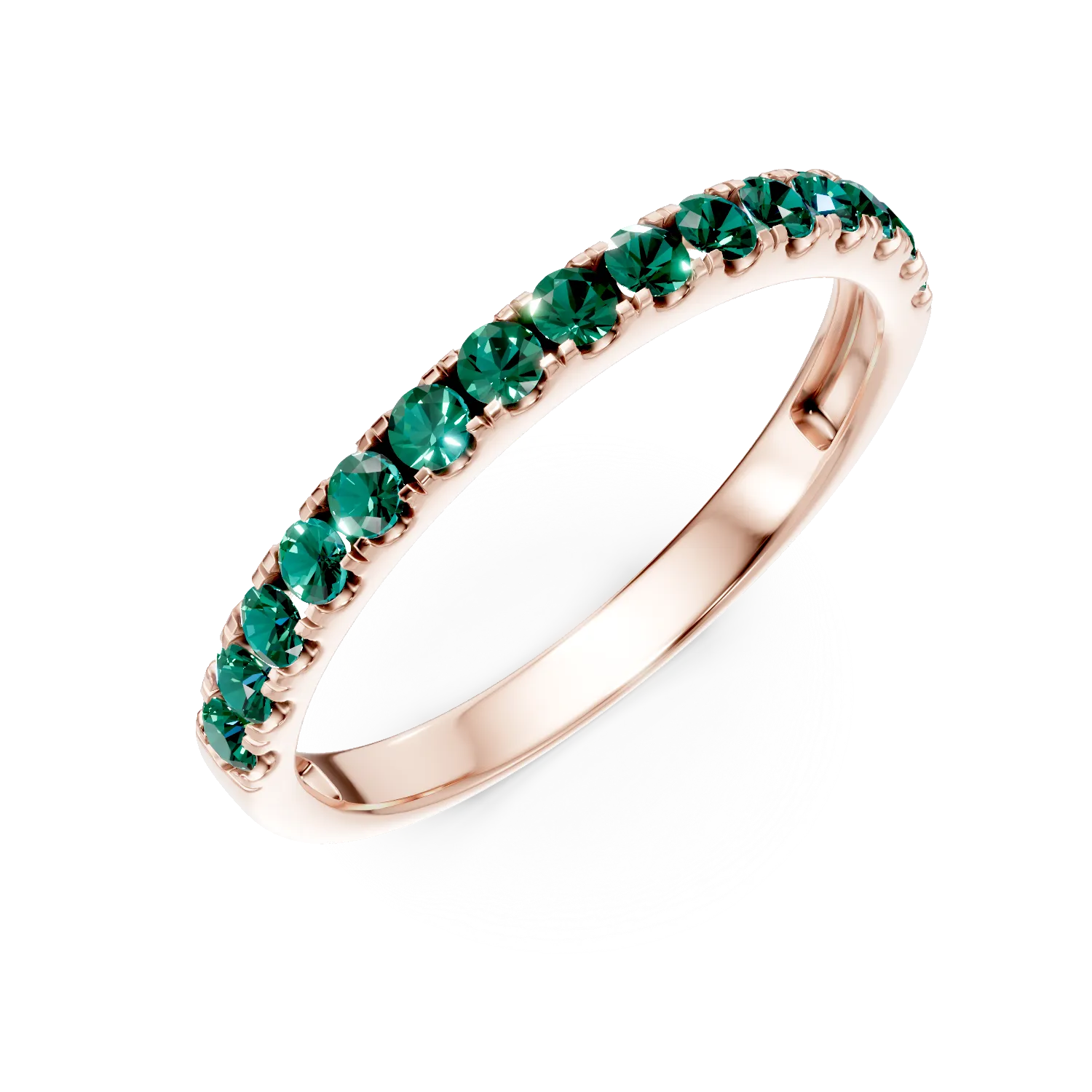 Half eternity ring in rose gold with 0.43ct emeralds