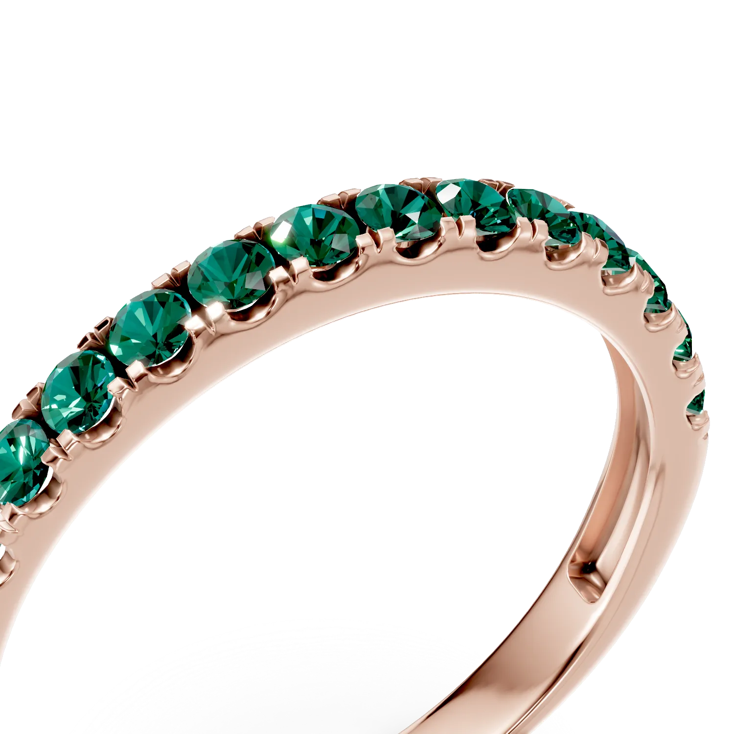 Half eternity ring in rose gold with 0.43ct emeralds