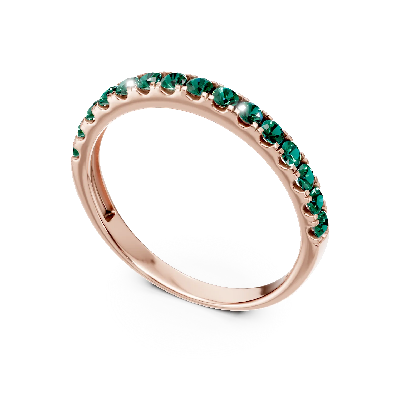 Inel semi eternity din aur roz cu smaralde de 0.43ct