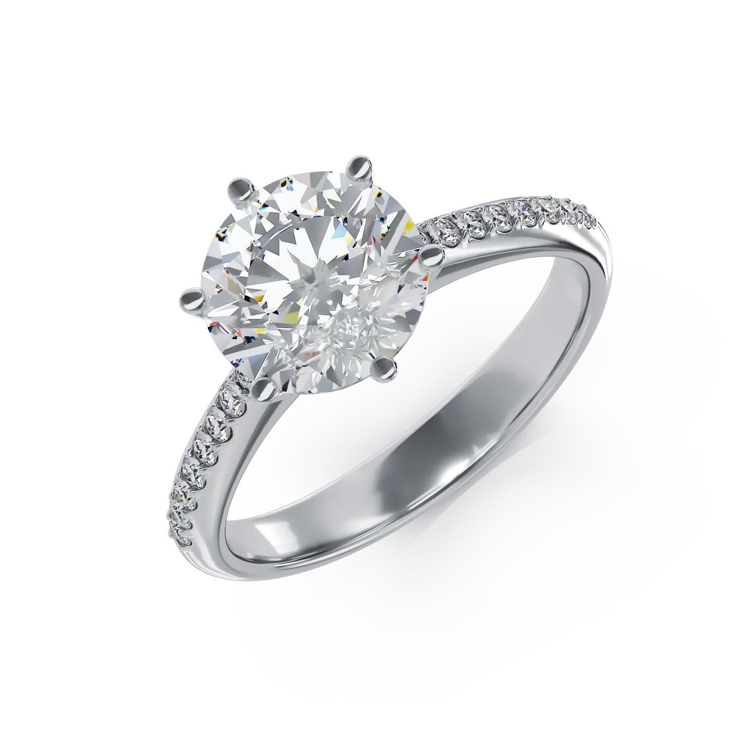 Годежен пръстен от бяло злато с 2.01ct диамант и 0.14ct диаманти