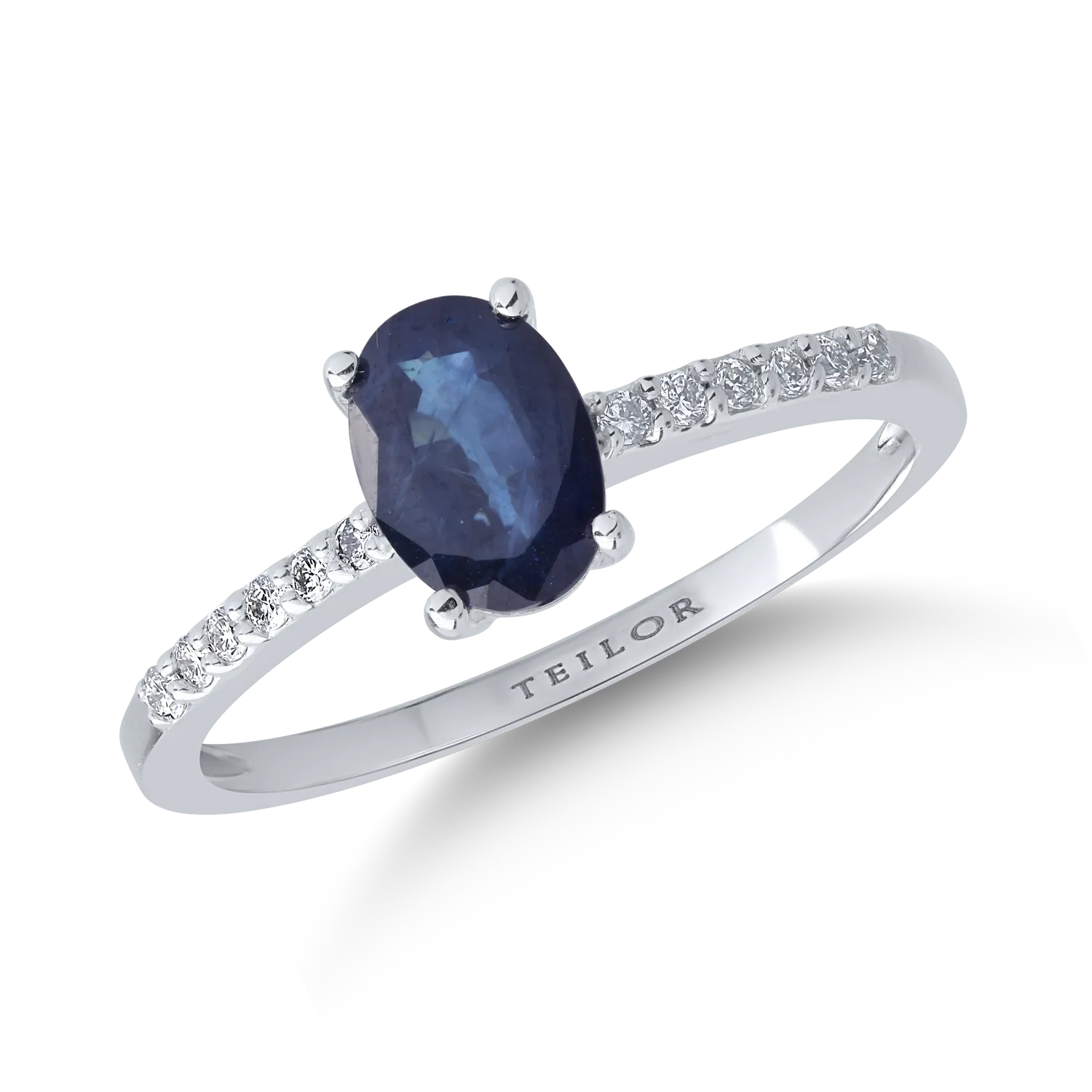 Inel din aur alb de 18K cu safir de 1ct si diamante de 0.09ct