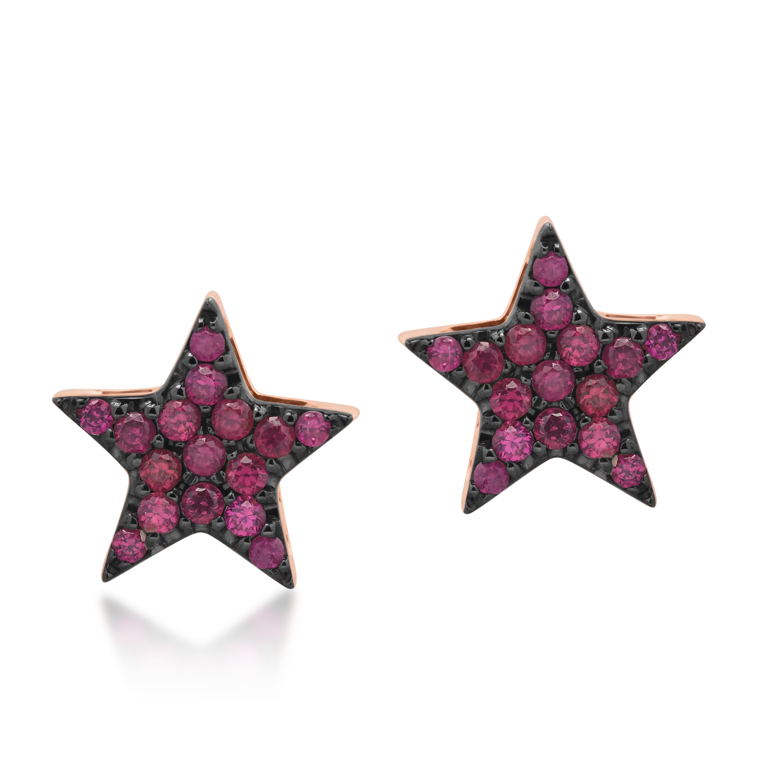 Kolczyki gwiazdy z 18K różowego złota z rubinami 0.21ct