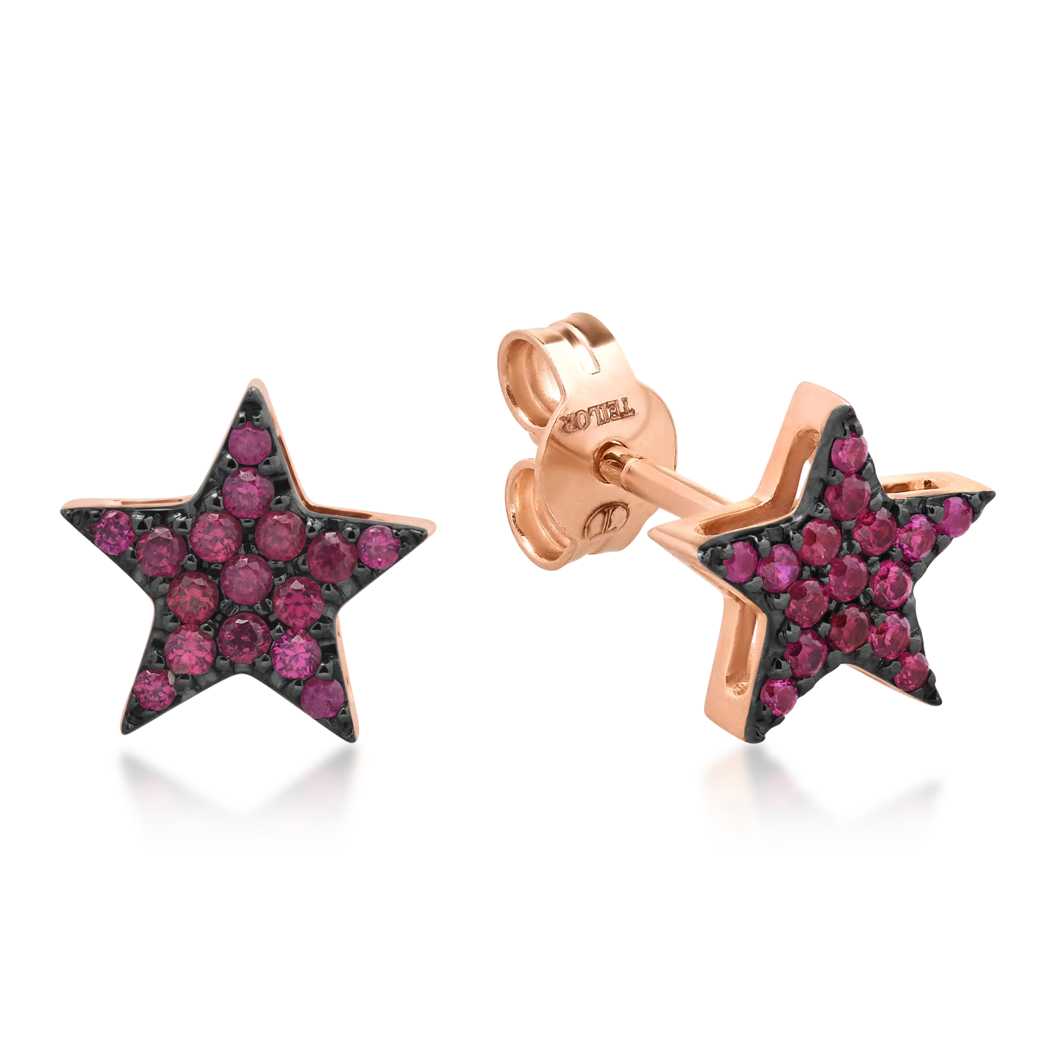 18K rose gold star earrings with 0.21ct rubies
