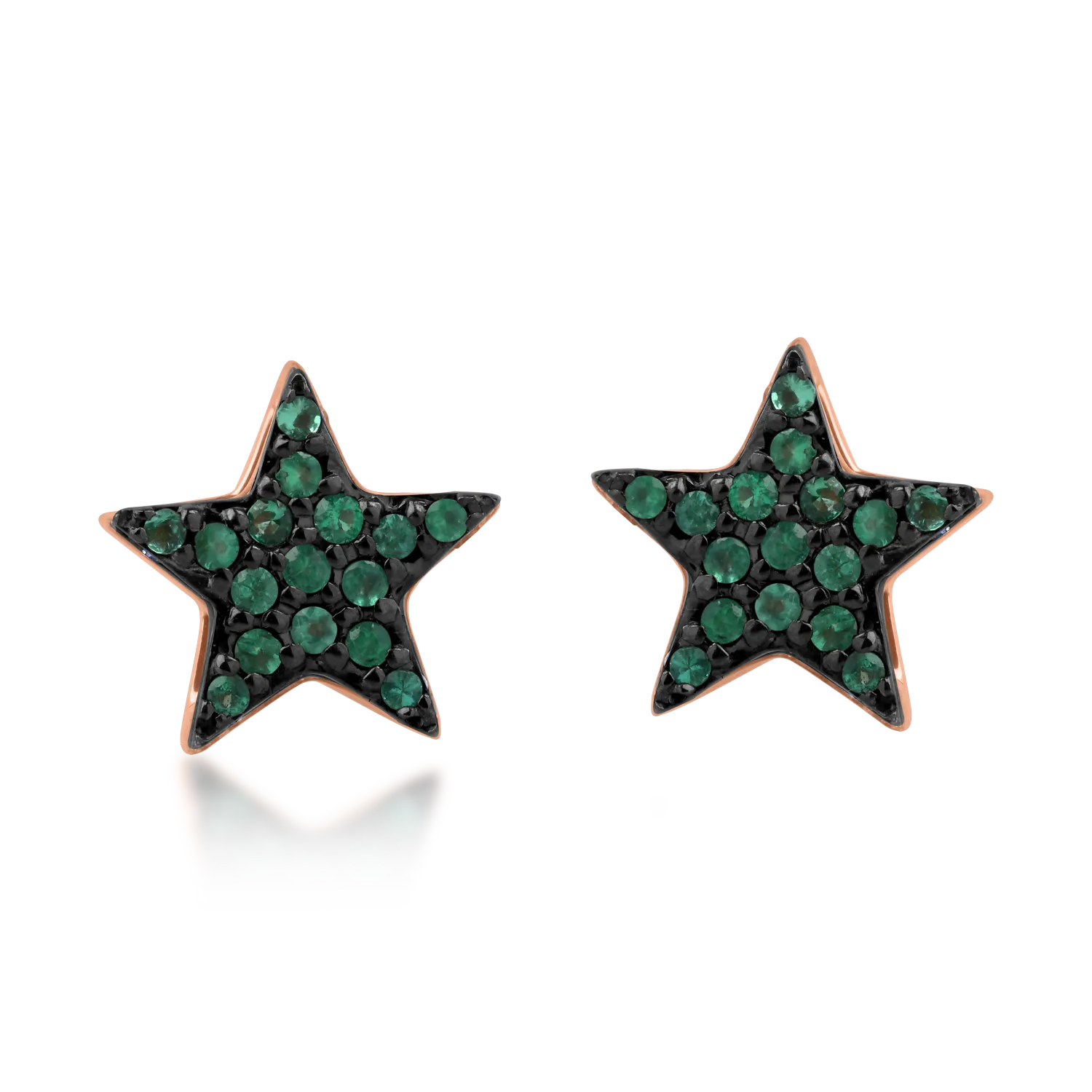 Rose gold star earrings with 0.17ct emeralds