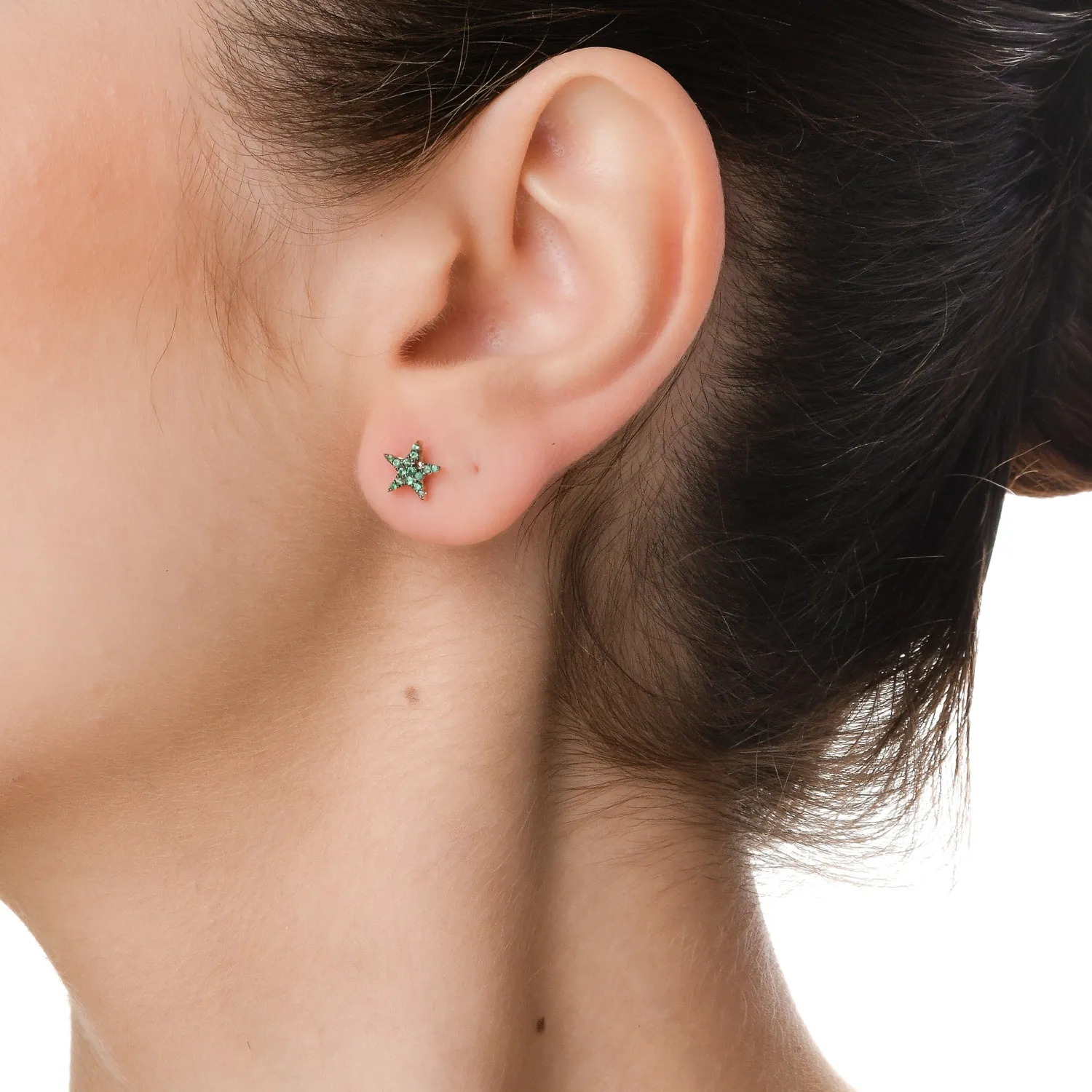 Cercei stea din aur roz cu smaralde de 0.17ct