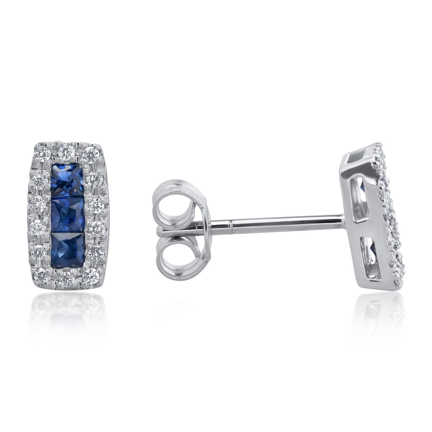 Обеци от 18K бяло злато с 0.36ct сапфири и 0.11ct диаманти