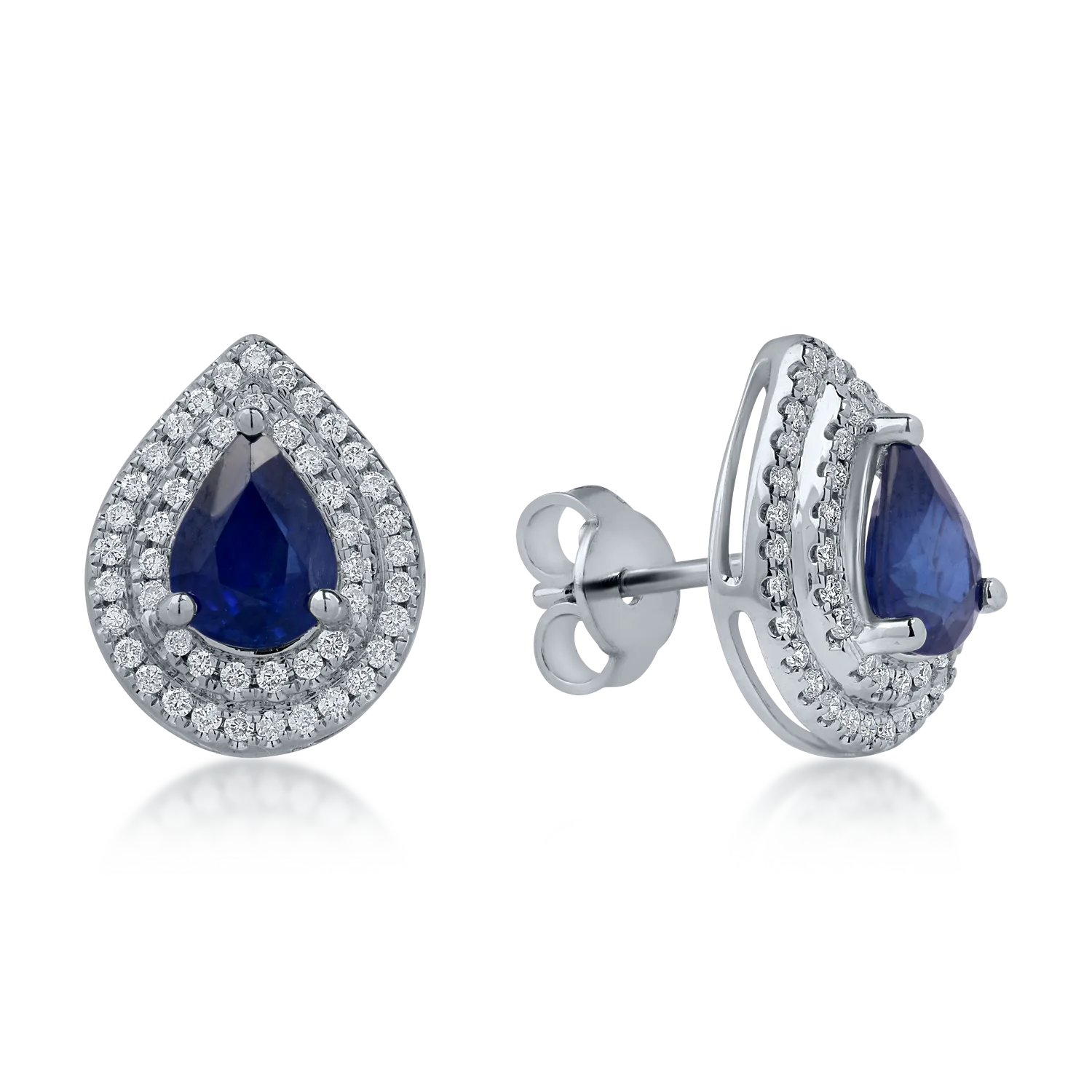Fehérarany fülbevaló 1.85ct zafírral és 0.36ct gyémánttal