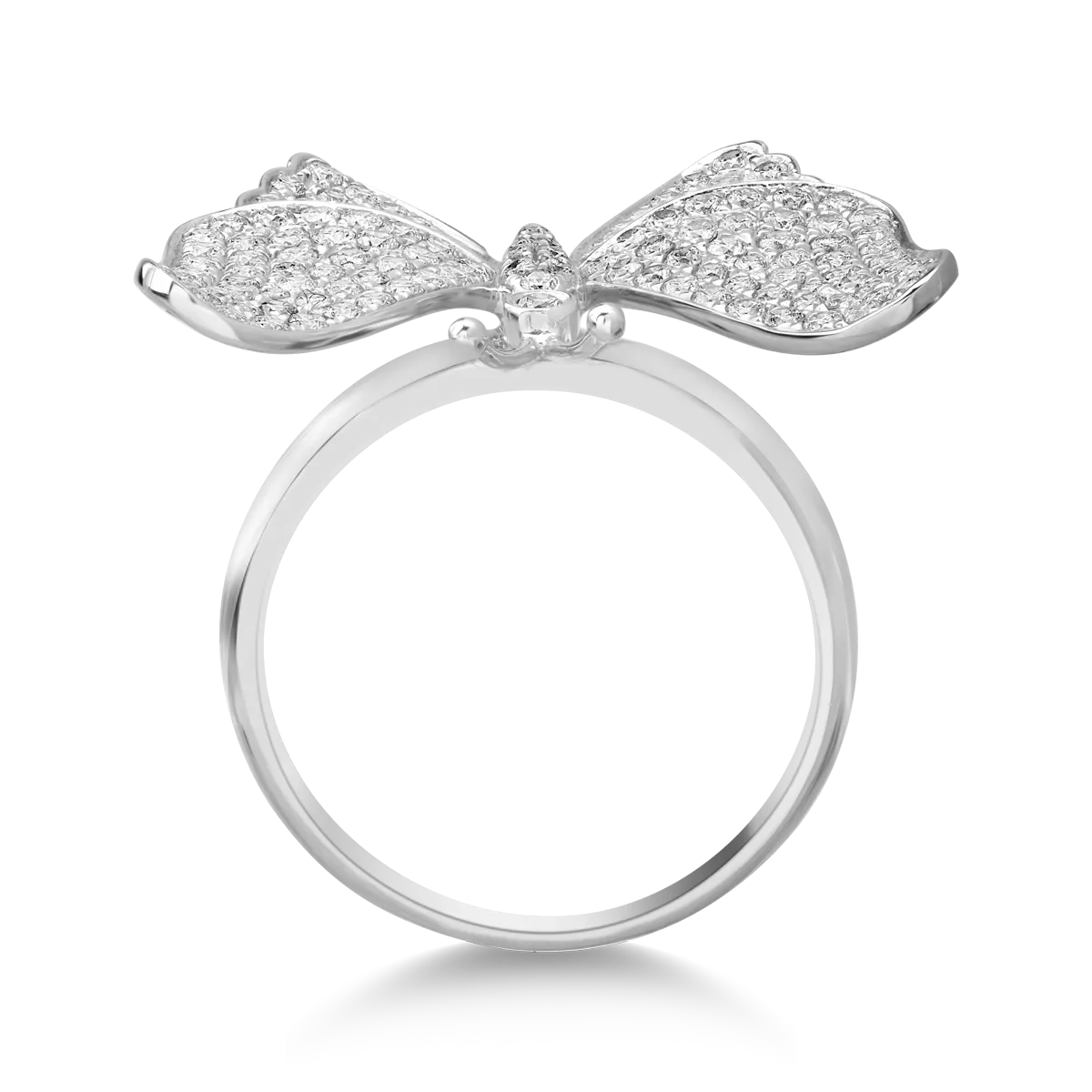 Pierścionek motyl z białego złota z diamentami o masie 1.4ct
