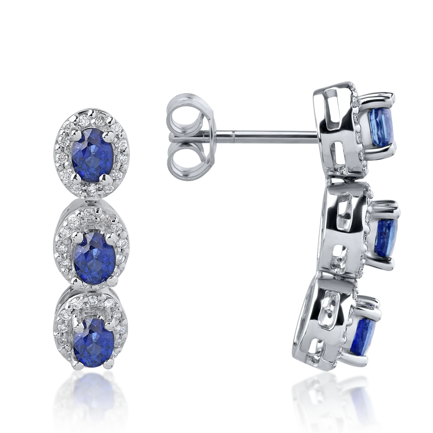 18K white gold earrings with 1.53ct sapphires and 0.22ct diamonds