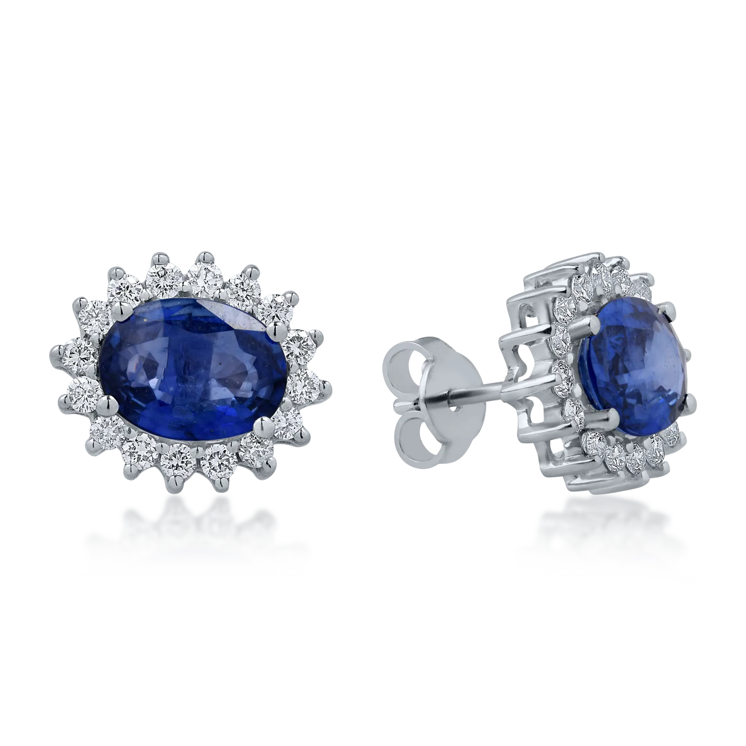Cercei din aur alb cu safire ovale de 3.84ct si diamante de 0.62ct