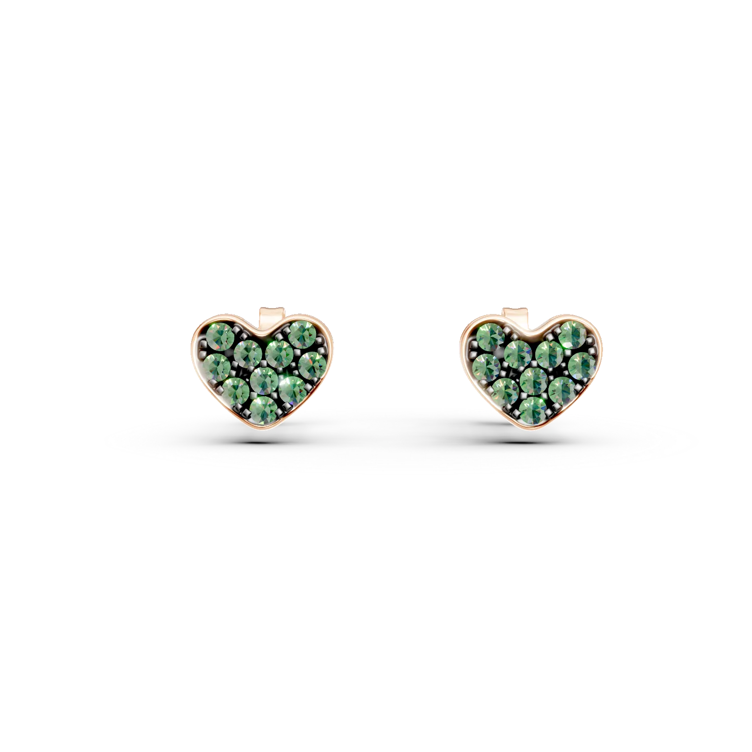 Cercei inimi din aur roz cu smaralde de 0.19ct