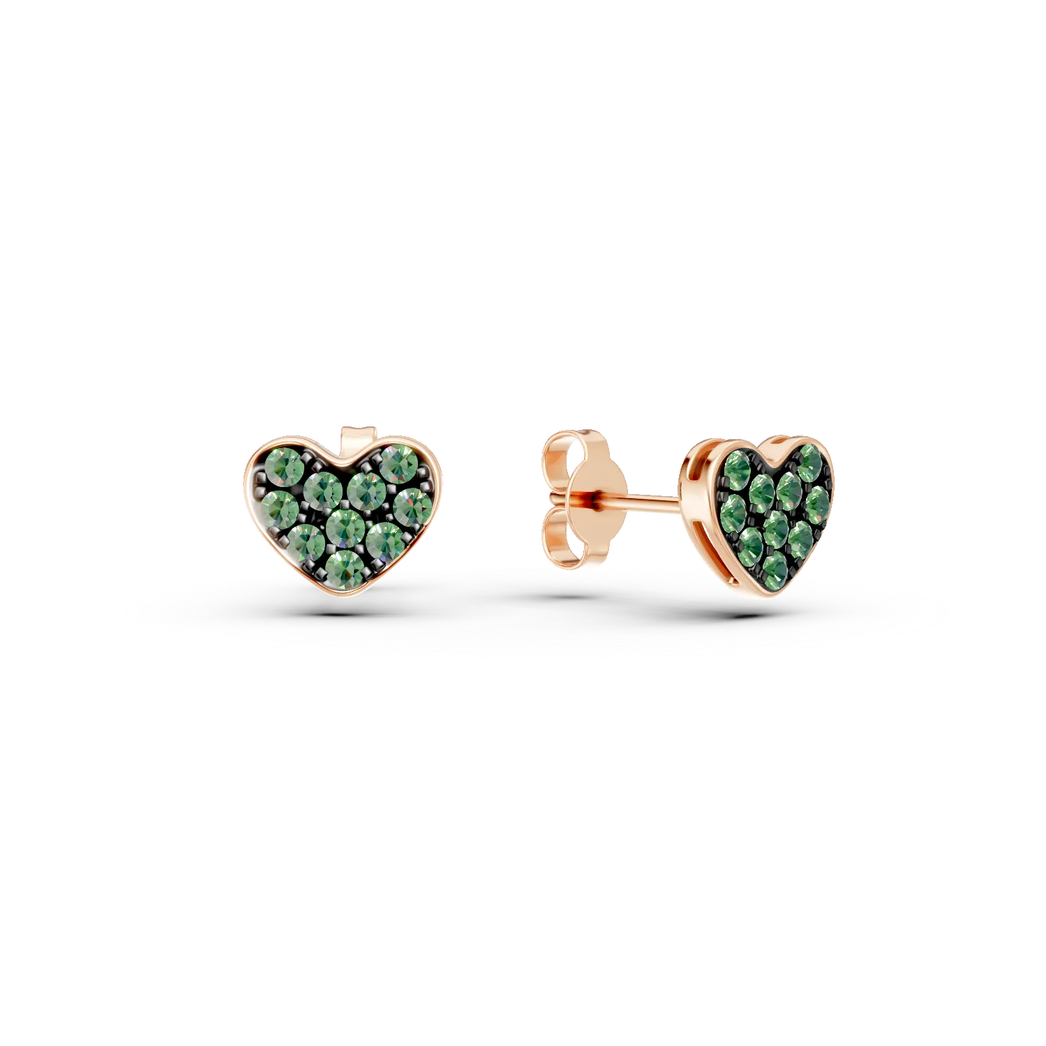 Cercei inimi din aur roz cu smaralde de 0.19ct