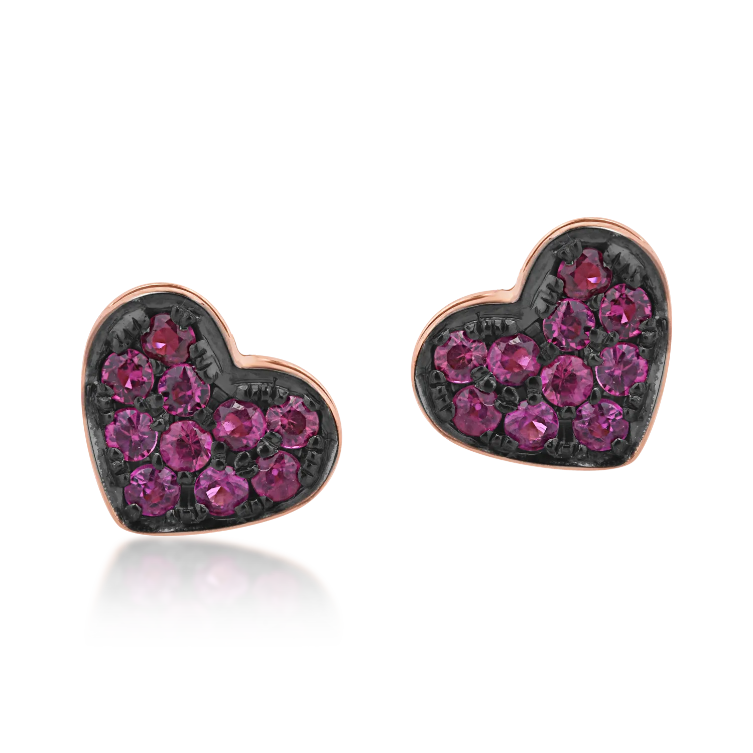 Kolczyki serca z 18K różowego złota z rubinami 0.24ct