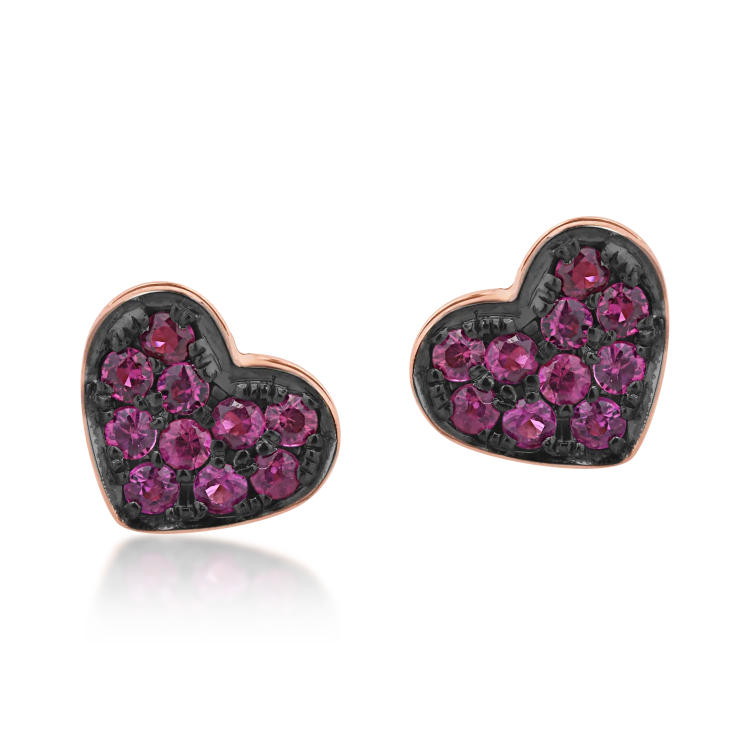 18K rose gold heart earrings with 0.24ct rubies