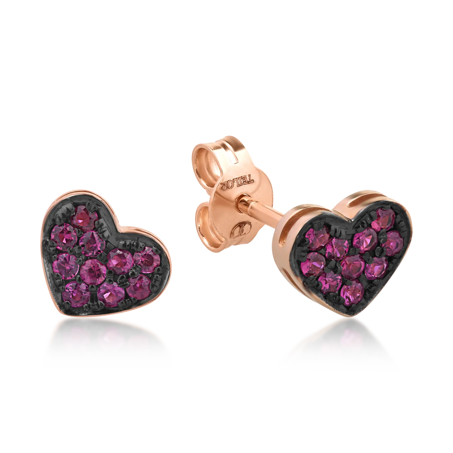 18K rose gold heart earrings with 0.24ct rubies