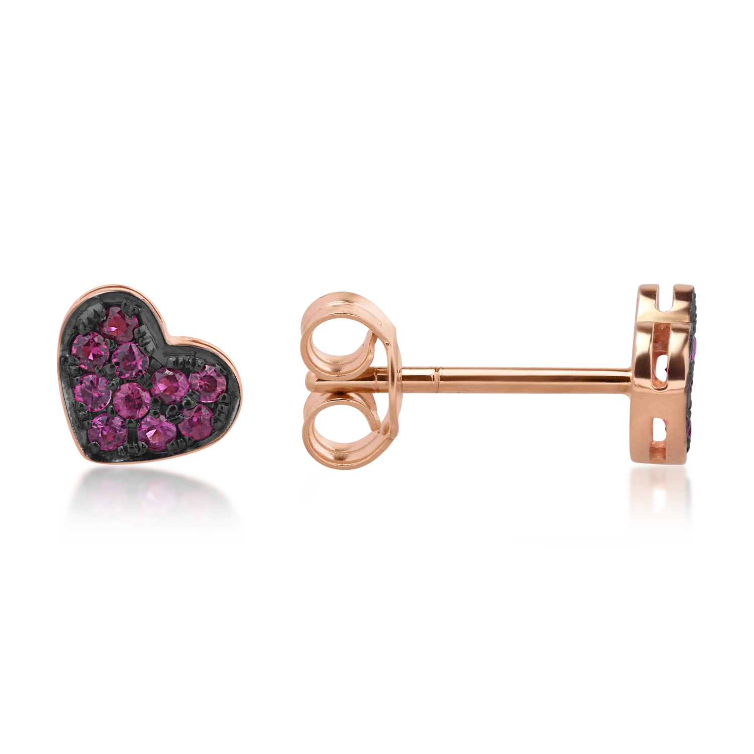 Обеци сърце от розово злато 18K с рубини 0.24ct