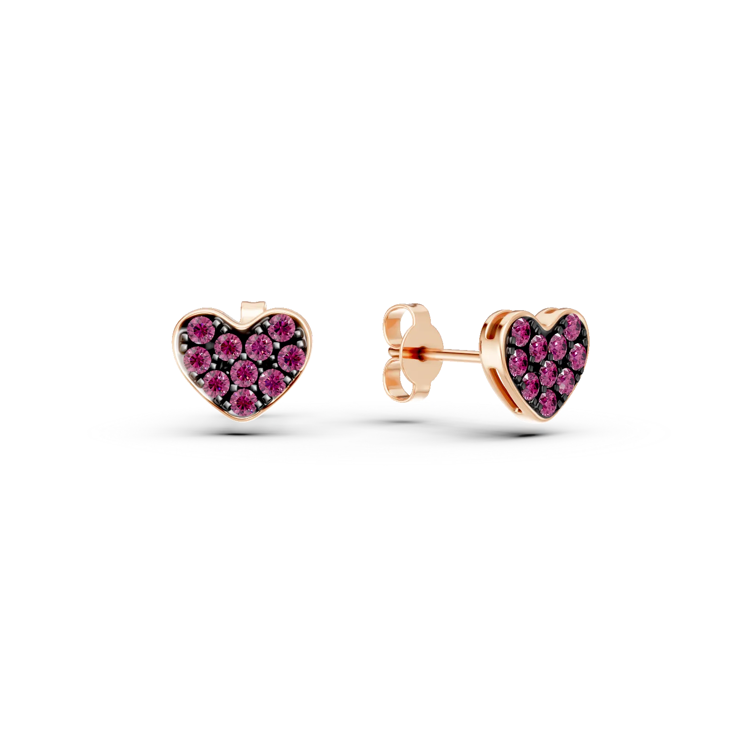 TEILOR Cercei inima din aur roz cu rubine de 0.24ct
