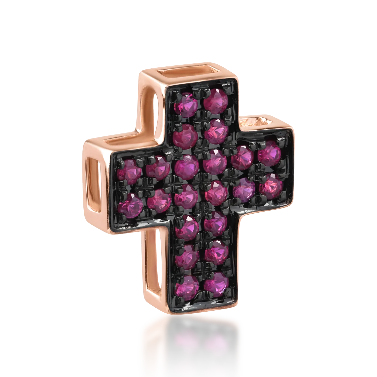 Pandantiv cruce din aur roz de 18K cu rubine de 0.22ct