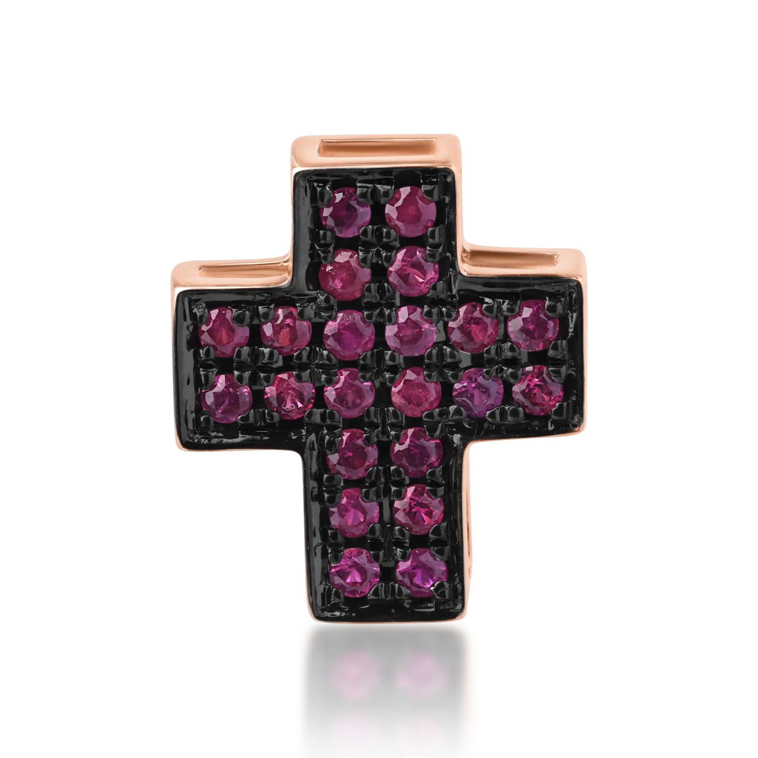 Pandantiv cruce din aur roz de 18K cu rubine de 0.22ct-151716