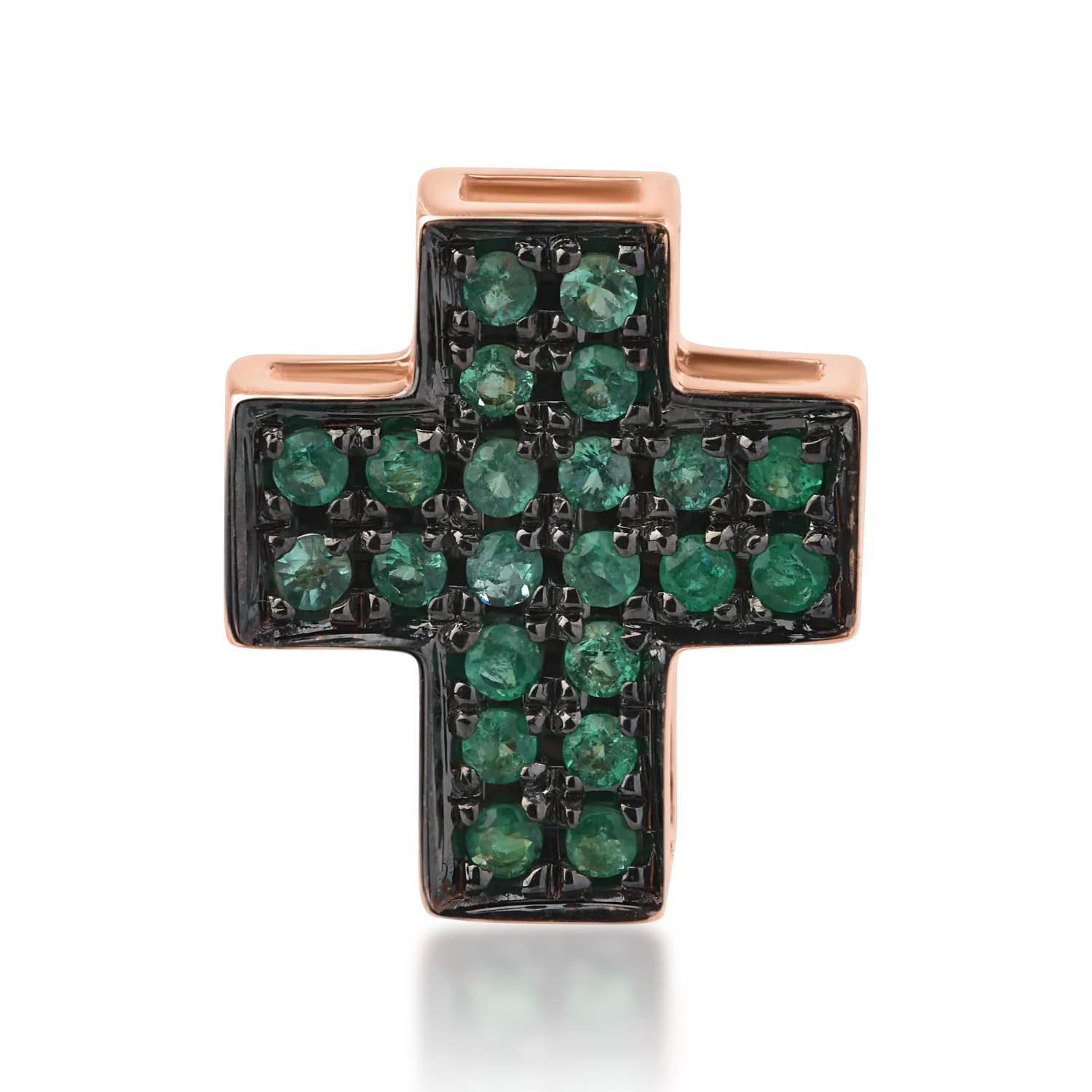 18K rose gold cross pendant with 0.22ct emeralds
