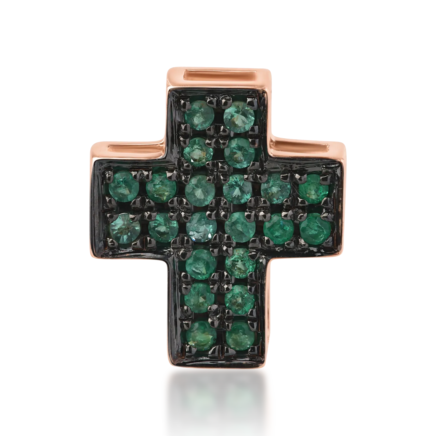 Pandantiv cruce din aur roz de 18K cu smaralde de 0.22ct-151718
