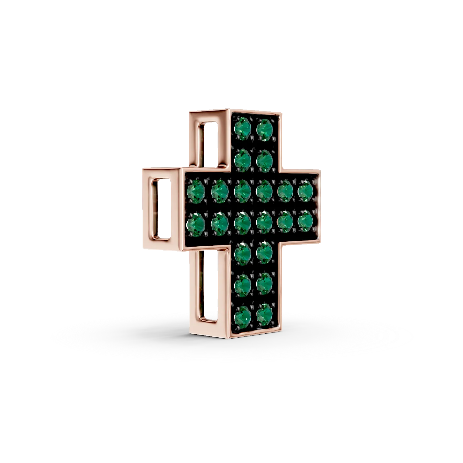 18K rózsa arany kereszt medál 0.22ct smaragddal