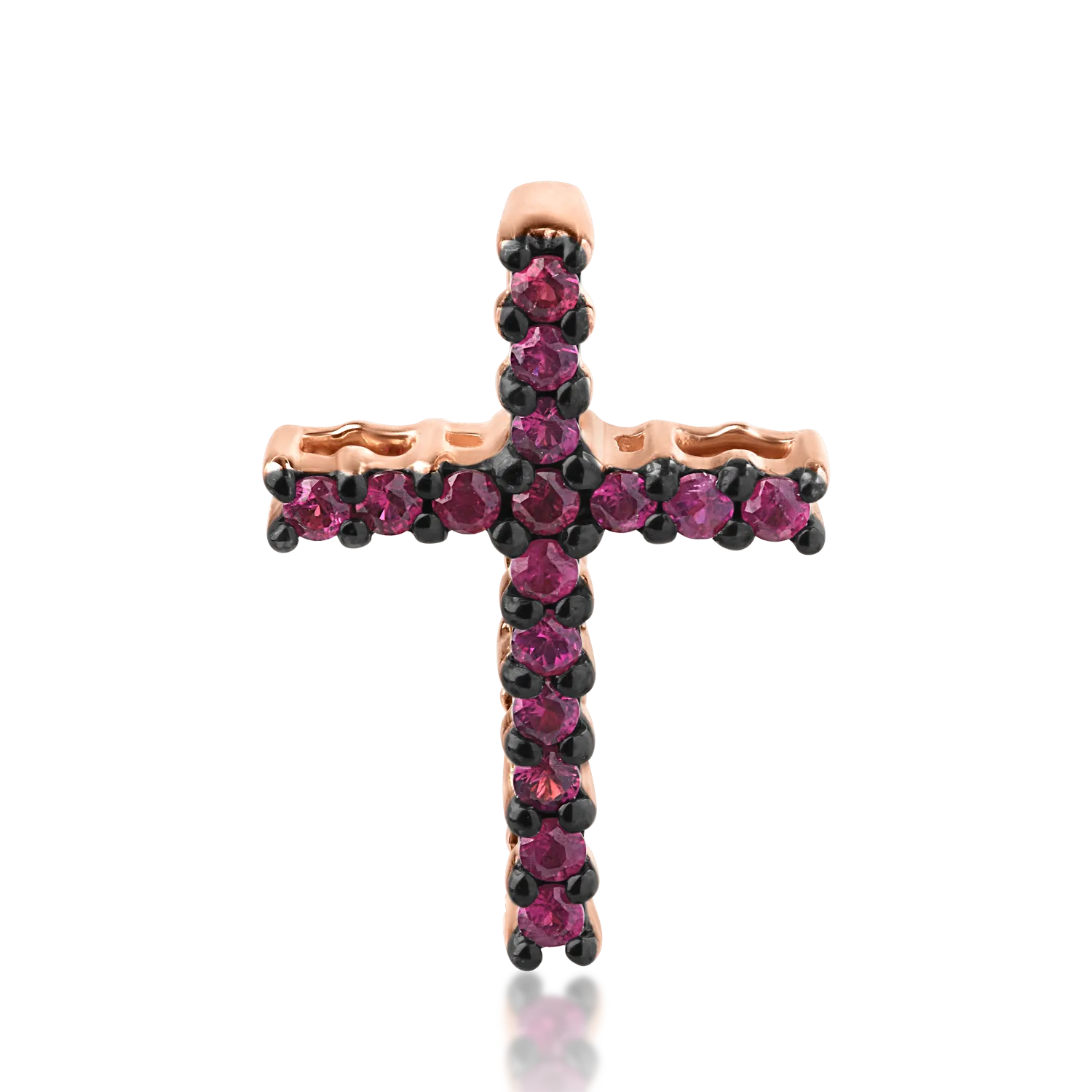 Pandantiv cruce din aur roz de 18K cu rubine de 0.17ct