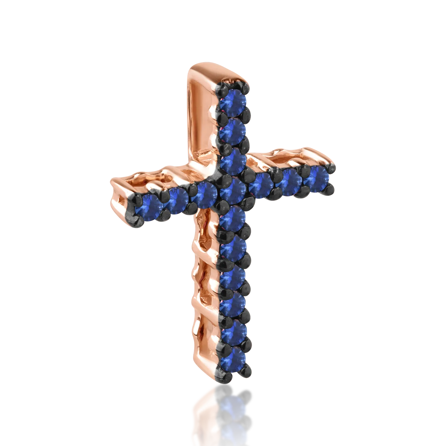 18K rose gold cross pendant with 0.17ct sapphires