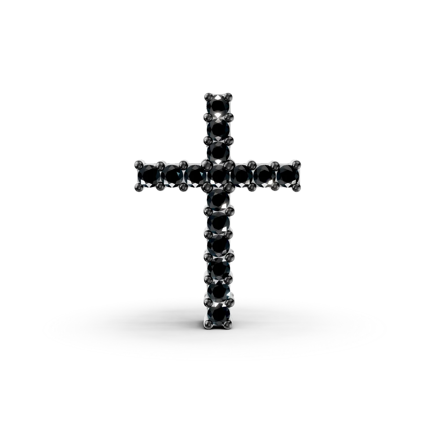 Pandantiv cruce din aur alb de 18K cu diamante negre de 0.14ct