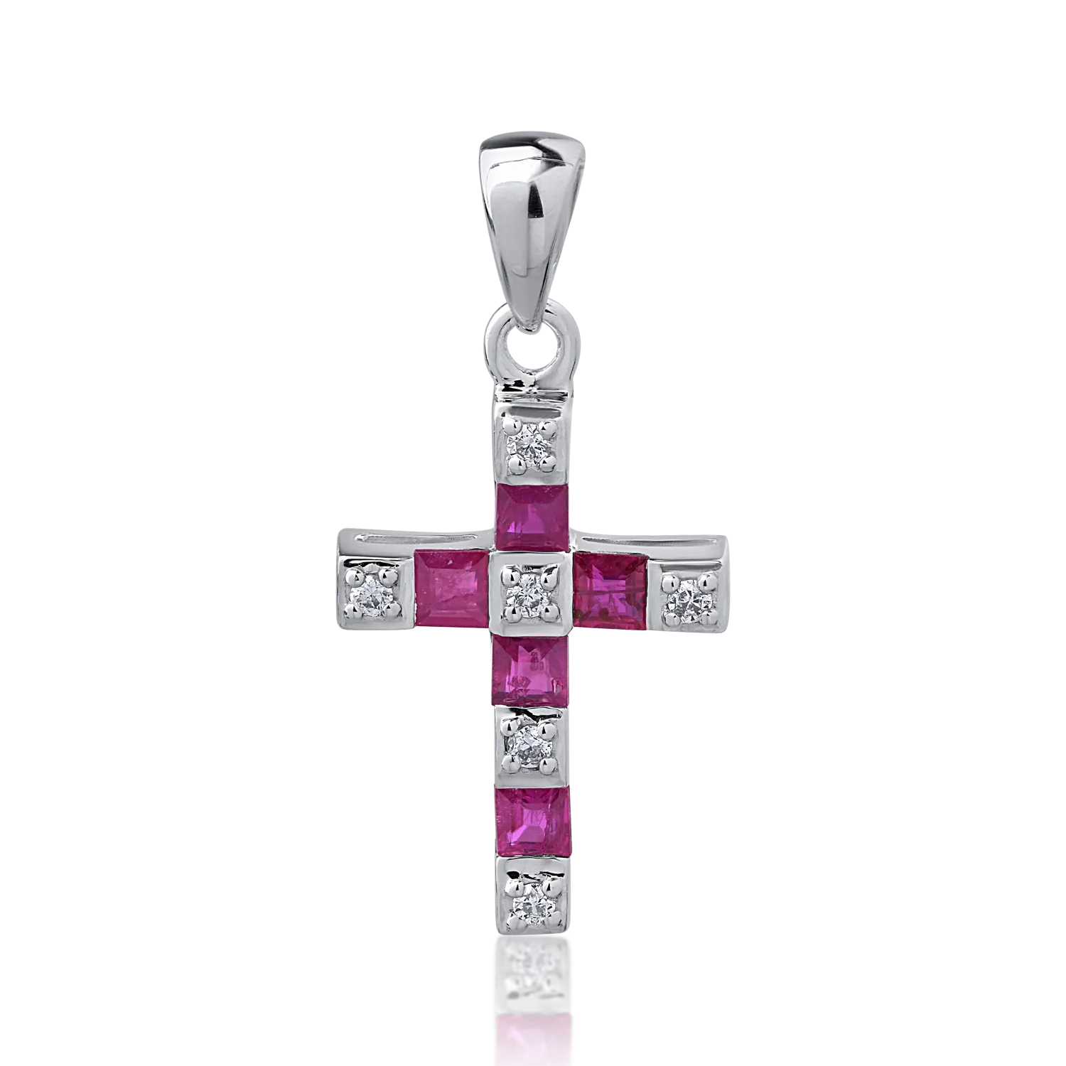 18K white gold cross pendant with 0.26ct rubies and 0.04ct diamonds