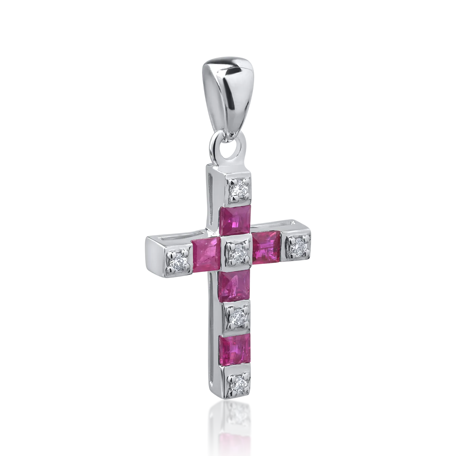 18K white gold cross pendant with 0.26ct rubies and 0.04ct diamonds