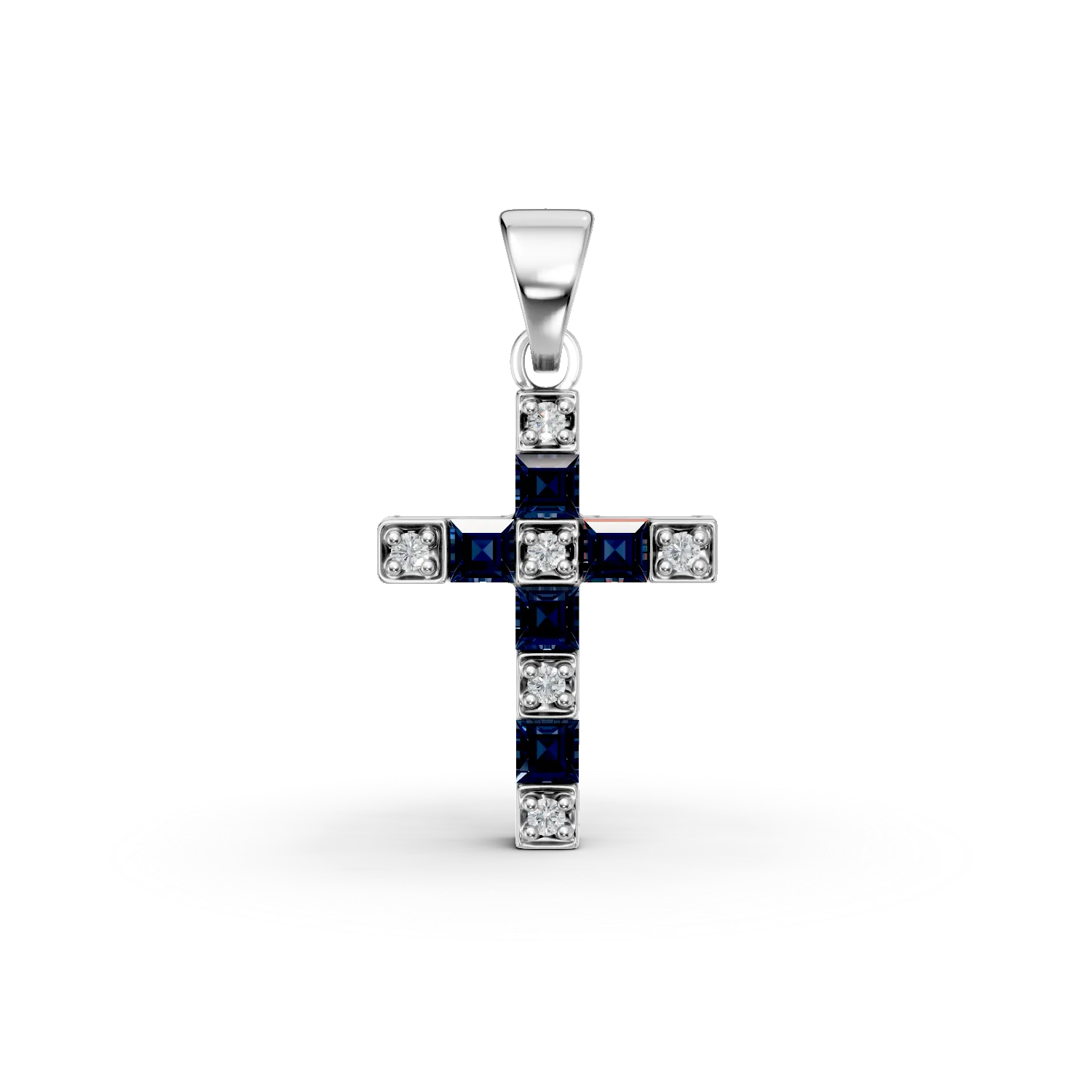 Pandantiv cruce din aur alb cu safire de 0.29ct si diamante de 0.04ct-151728