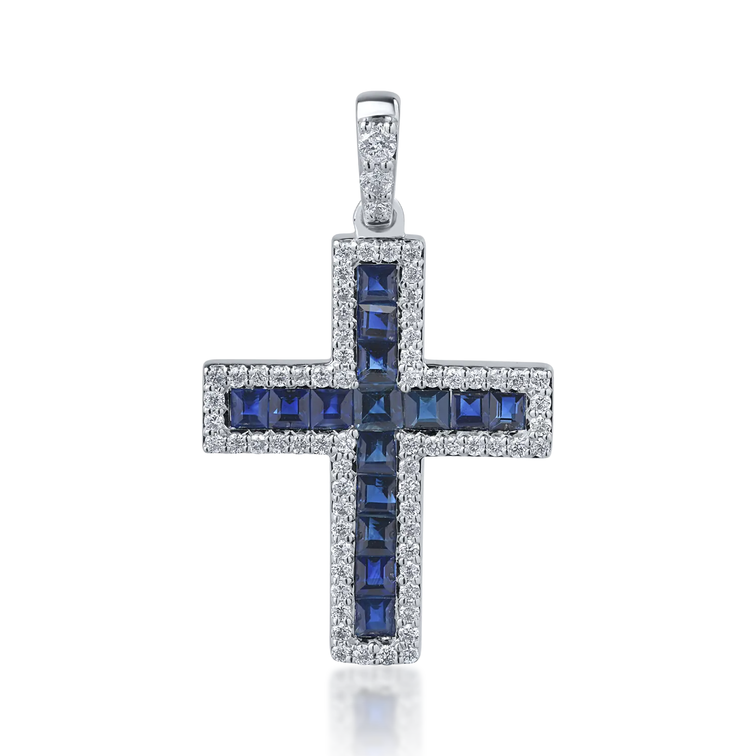 18K white gold cross pendant with 0.75ct sapphires and 0.19ct diamonds