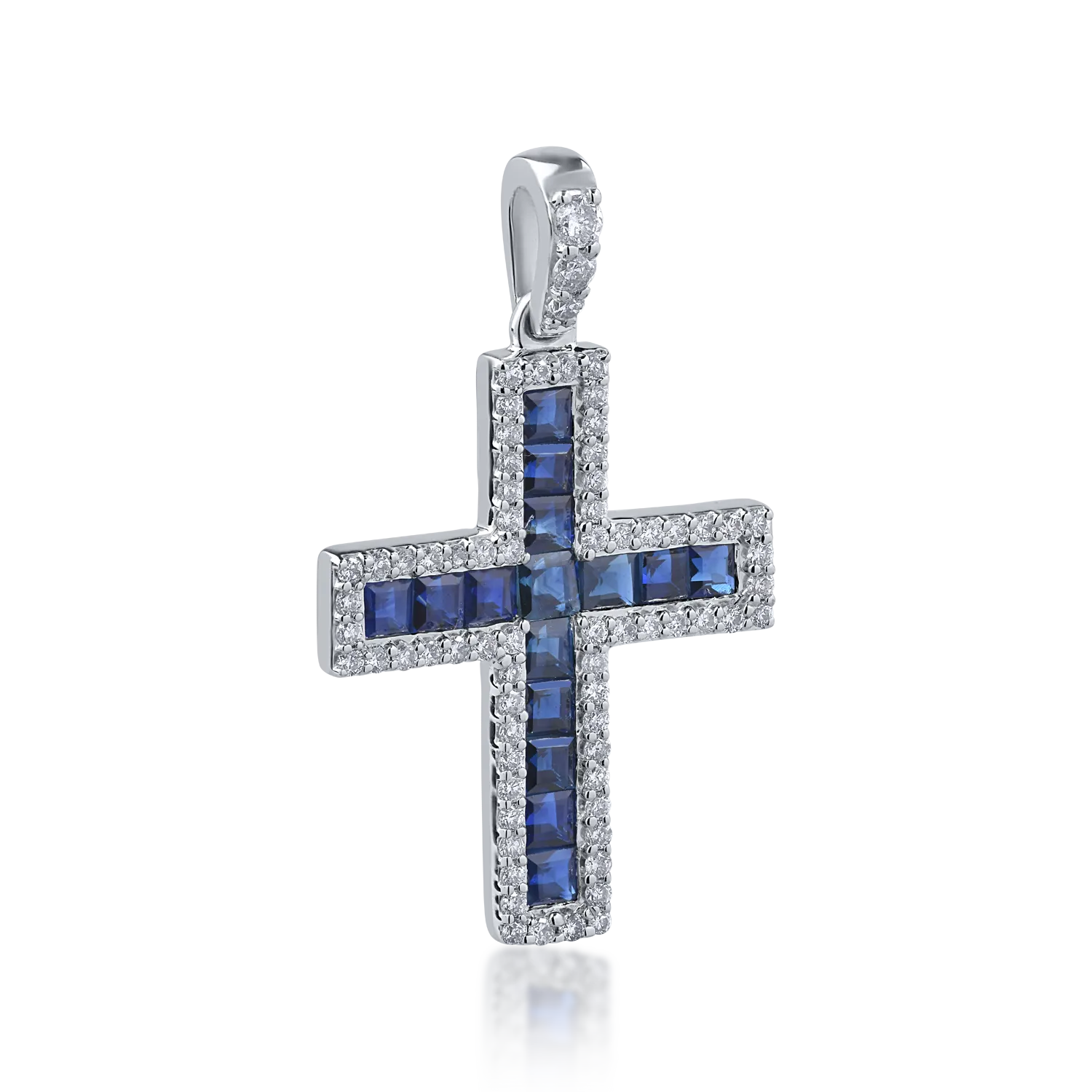 18K white gold cross pendant with 0.75ct sapphires and 0.19ct diamonds