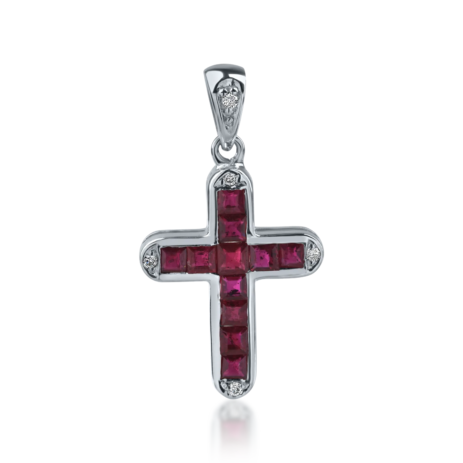18K white gold cross pendant with 0.66ct rubies and 0.03ct diamonds