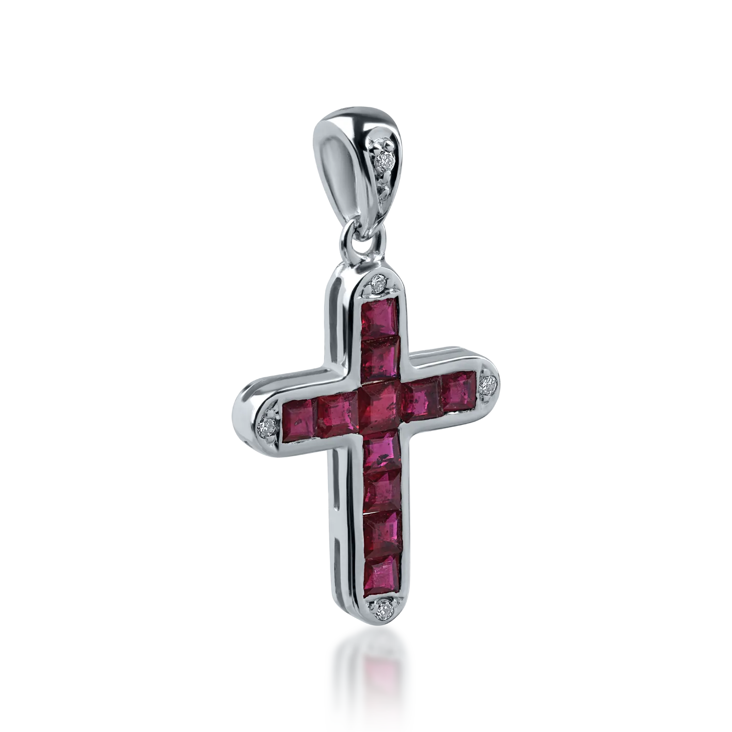 18K white gold cross pendant with 0.66ct rubies and 0.03ct diamonds