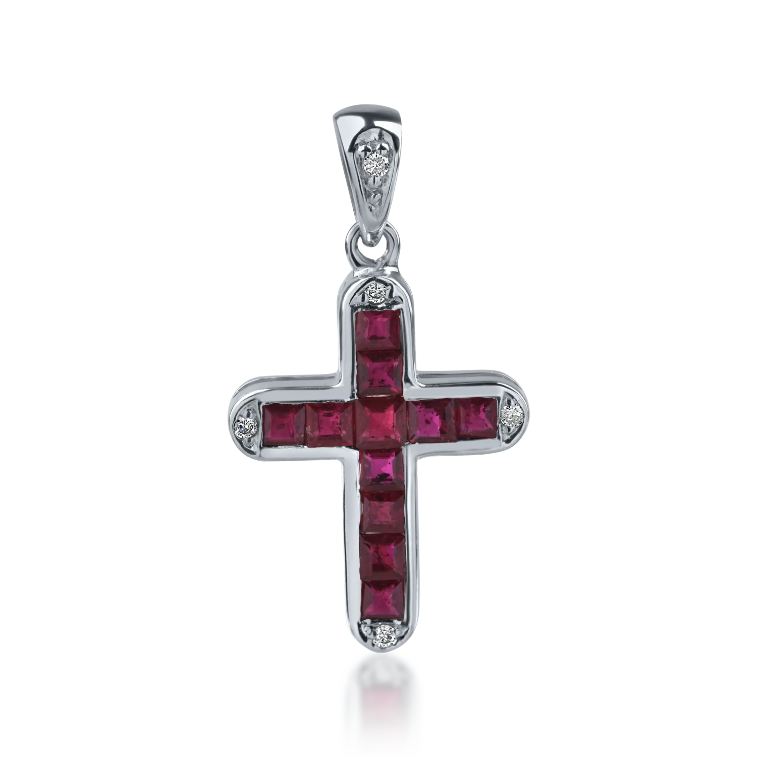 Pandantiv cruce din aur alb de 18K cu rubine de 0.66ct si diamante de 0.03ct-151734