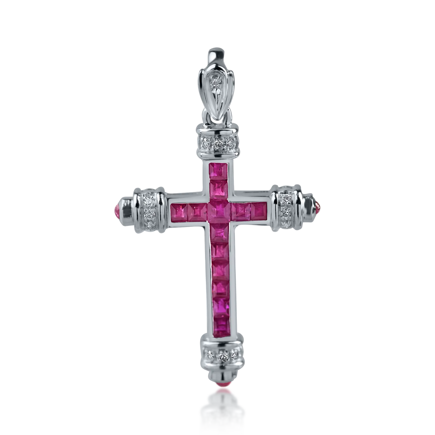 White gold cross pendant with 1.18ct rubies and 0.07ct diamonds