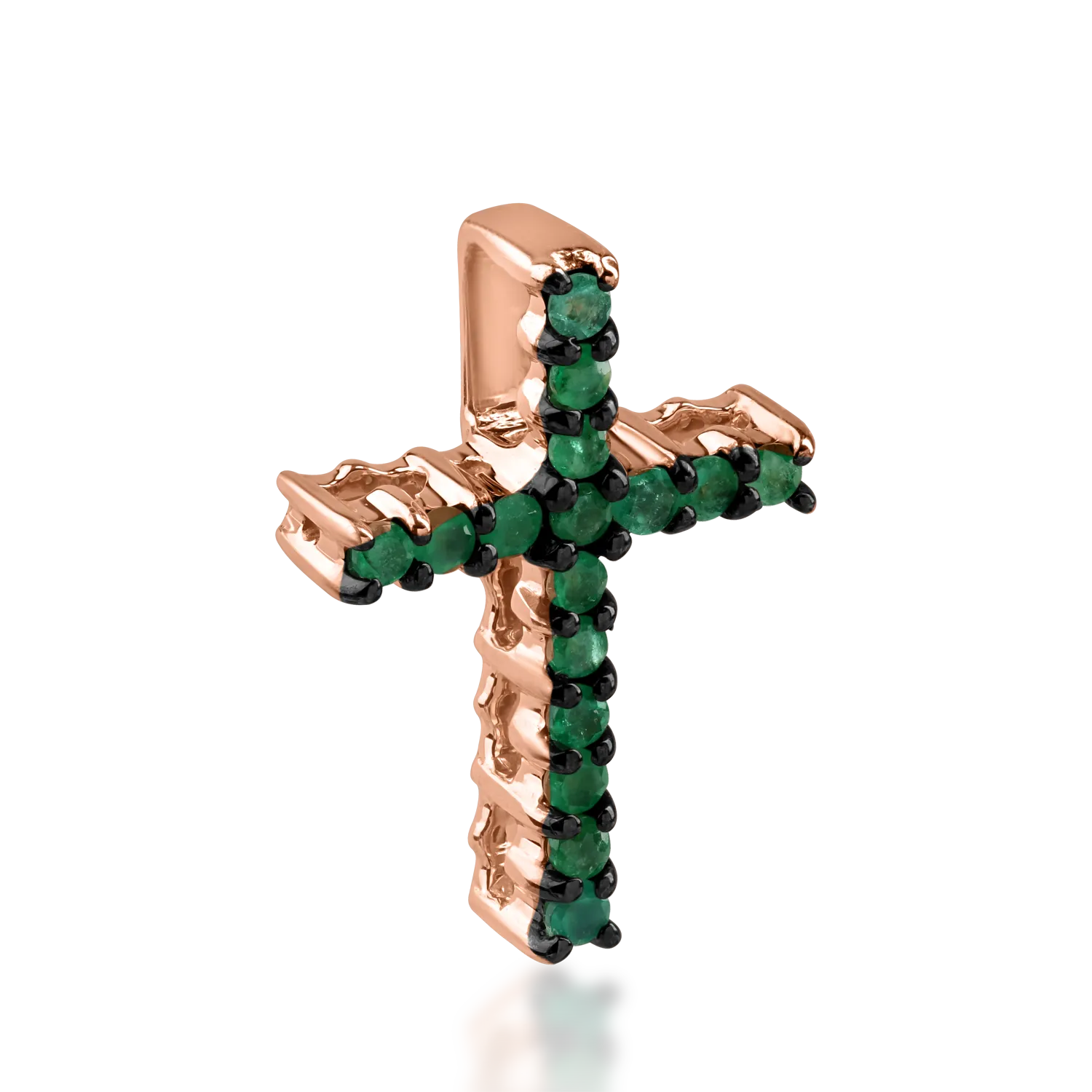 Rose gold cross pendant with 0.15ct emeralds