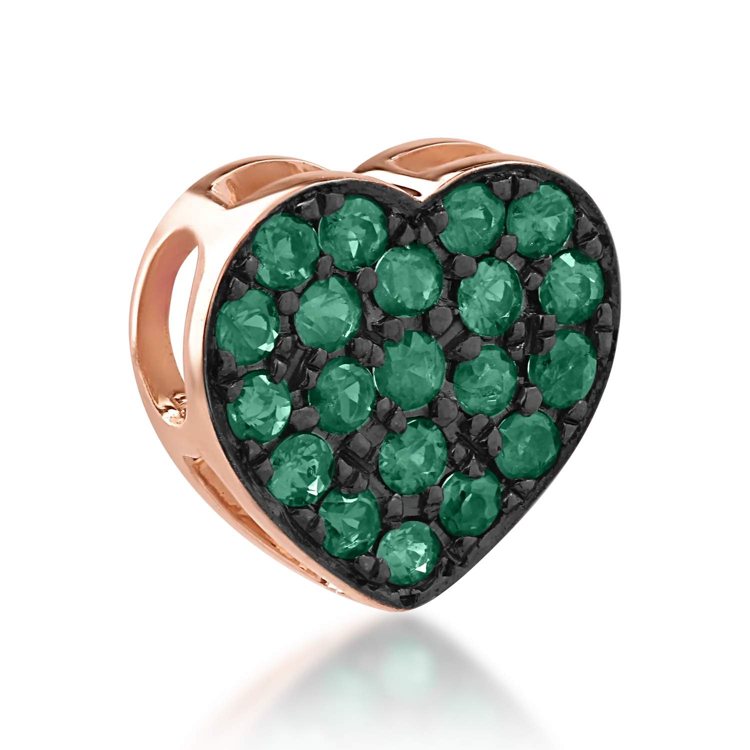 Pandantiv inima din aur roz de 18K cu smaralde de 0.16ct