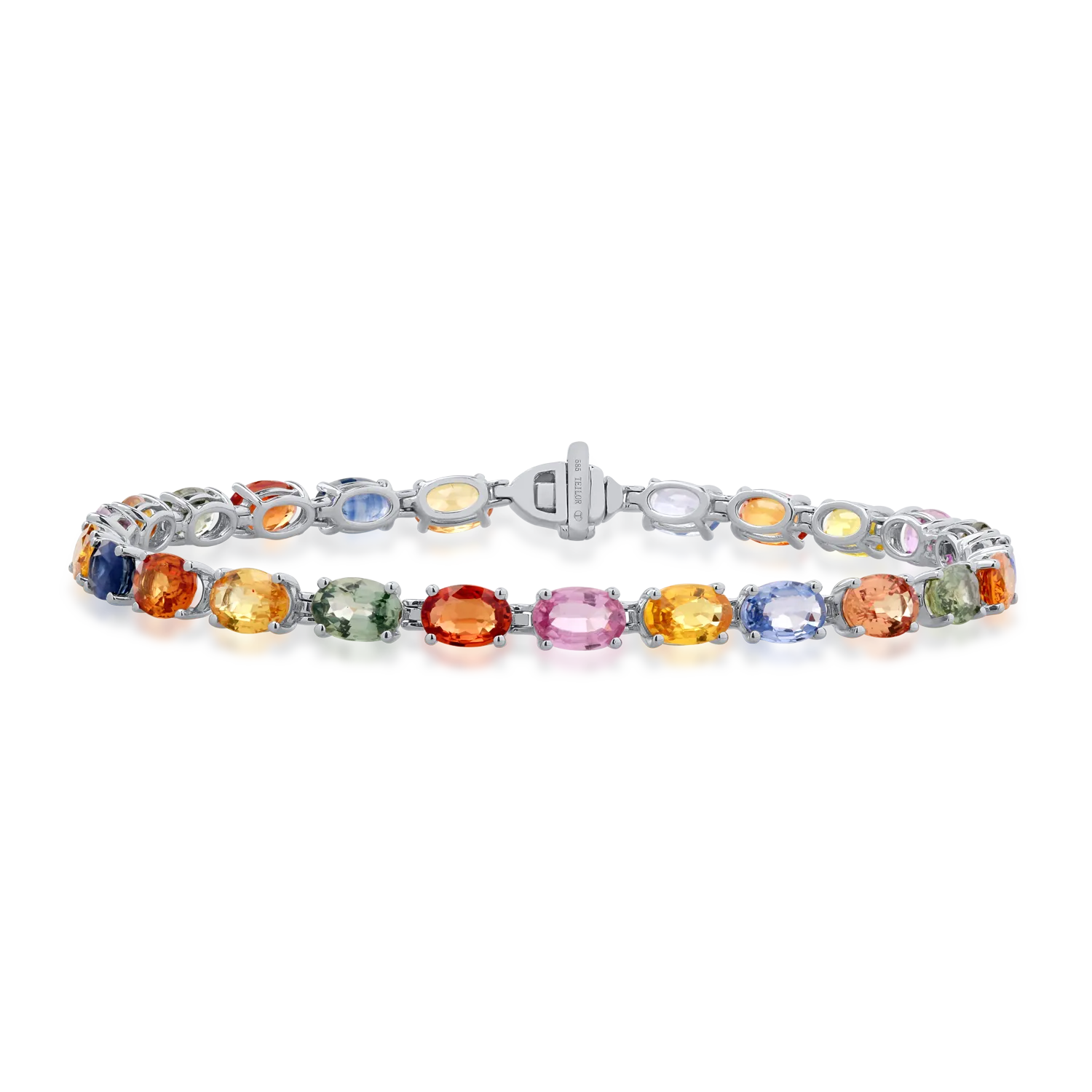 Bratara tennis din aur alb cu safire multicolore ovale de 14.1ct