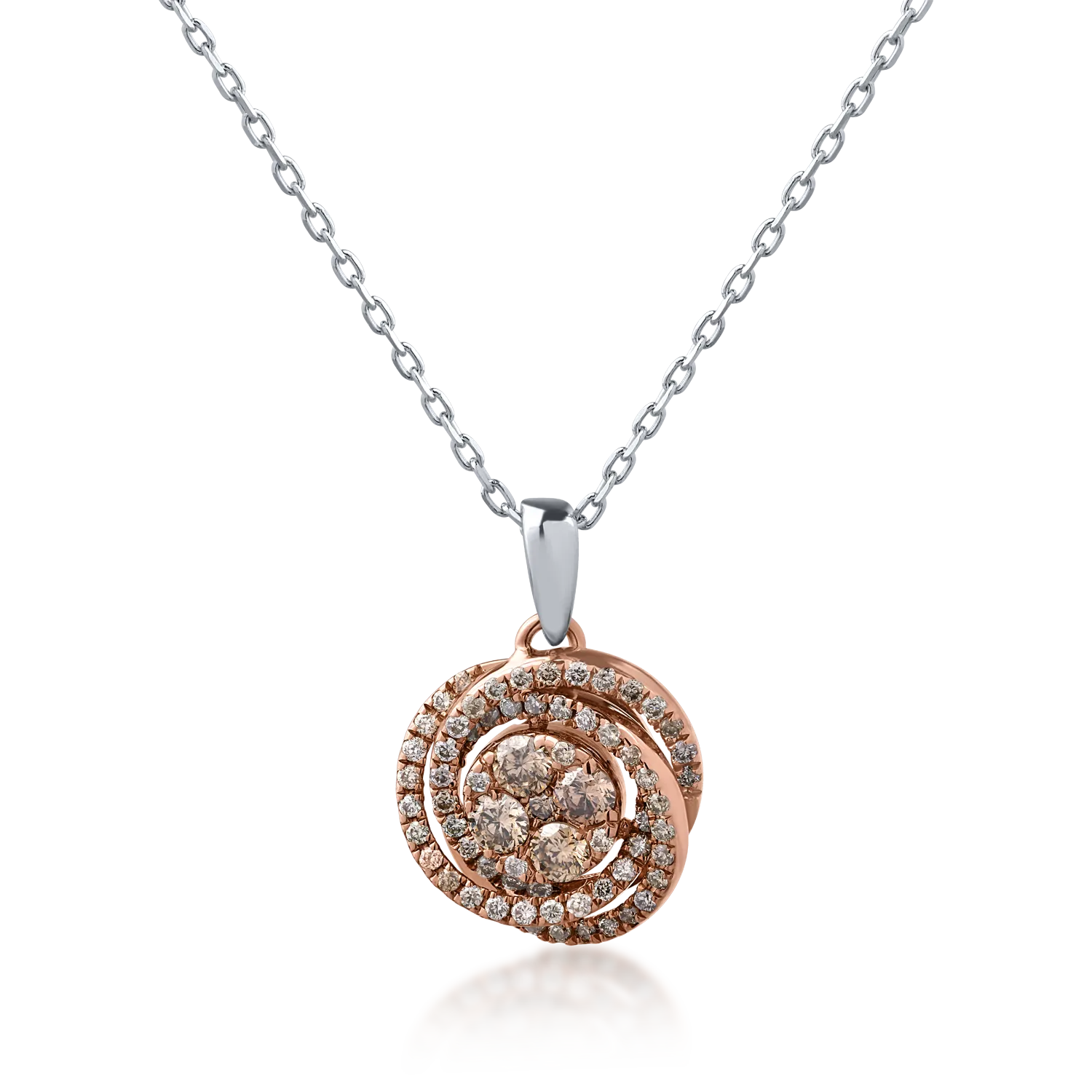 Lant cu pandantiv din aur alb-roz de 18K cu diamante maro de 0.34ct-152601