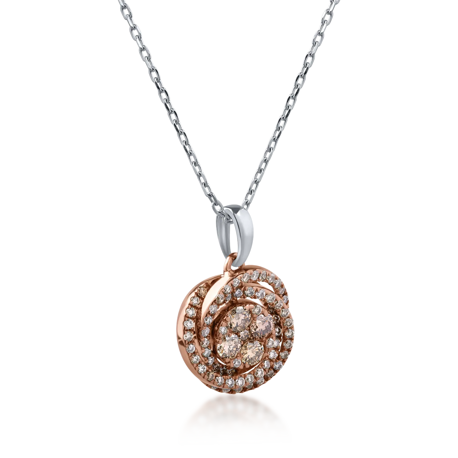 Колие с висулка от 18K бяло розово злато с 0.34ct кафяви диаманти