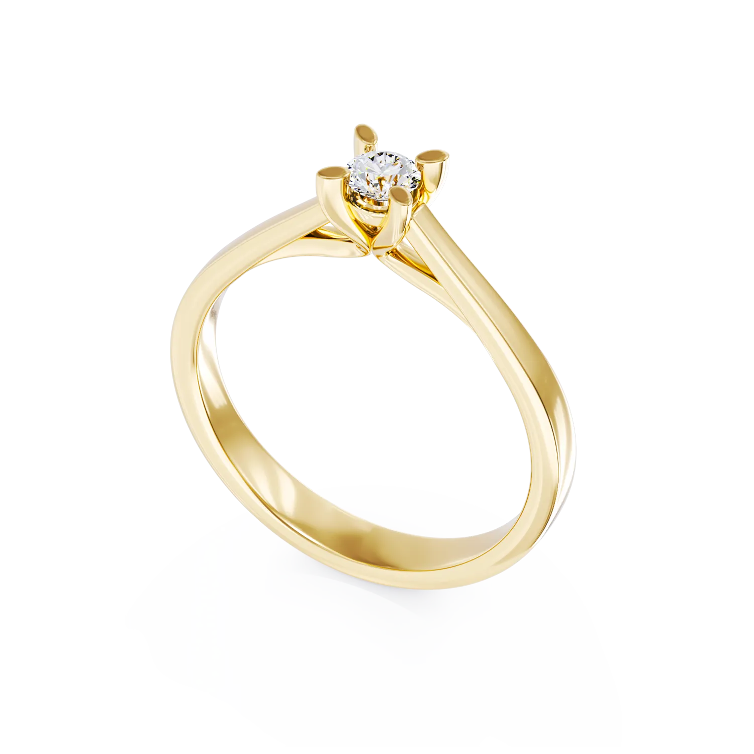 Inel de logodna din aur galben de 14K cu un diamant solitaire de 0.1ct - 1 | YEO