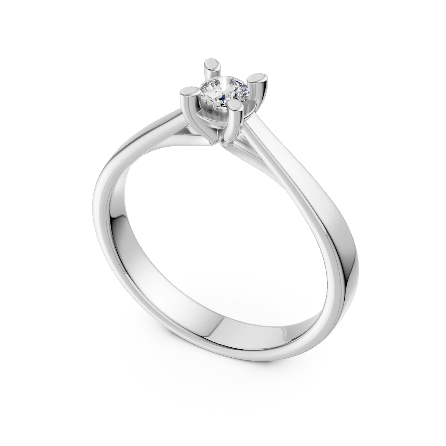 Inel de logodna din aur alb cu diamant solitaire de 0.1ct