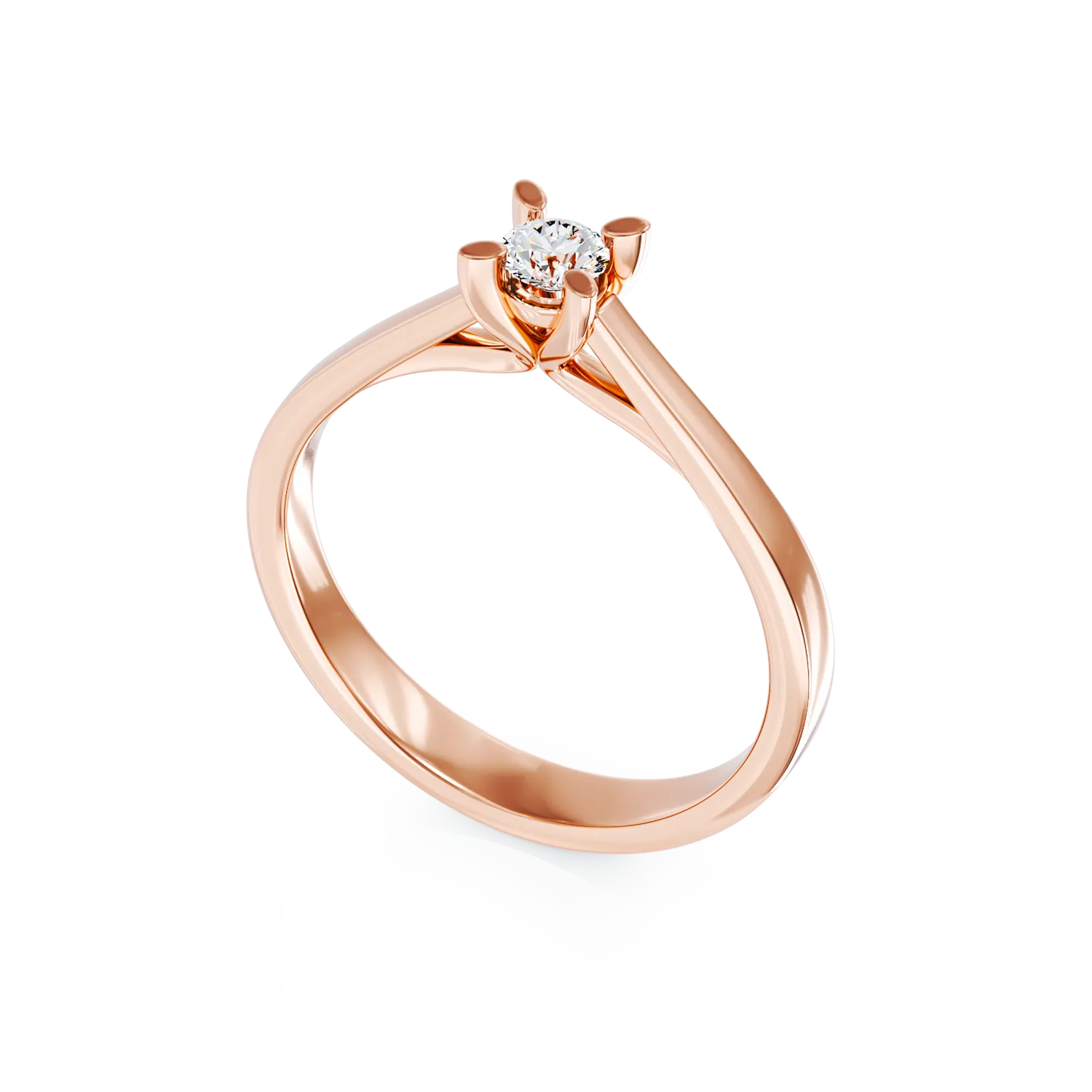 Inel de logodna din aur roz de 14K cu un diamant solitaire de 0.1ct