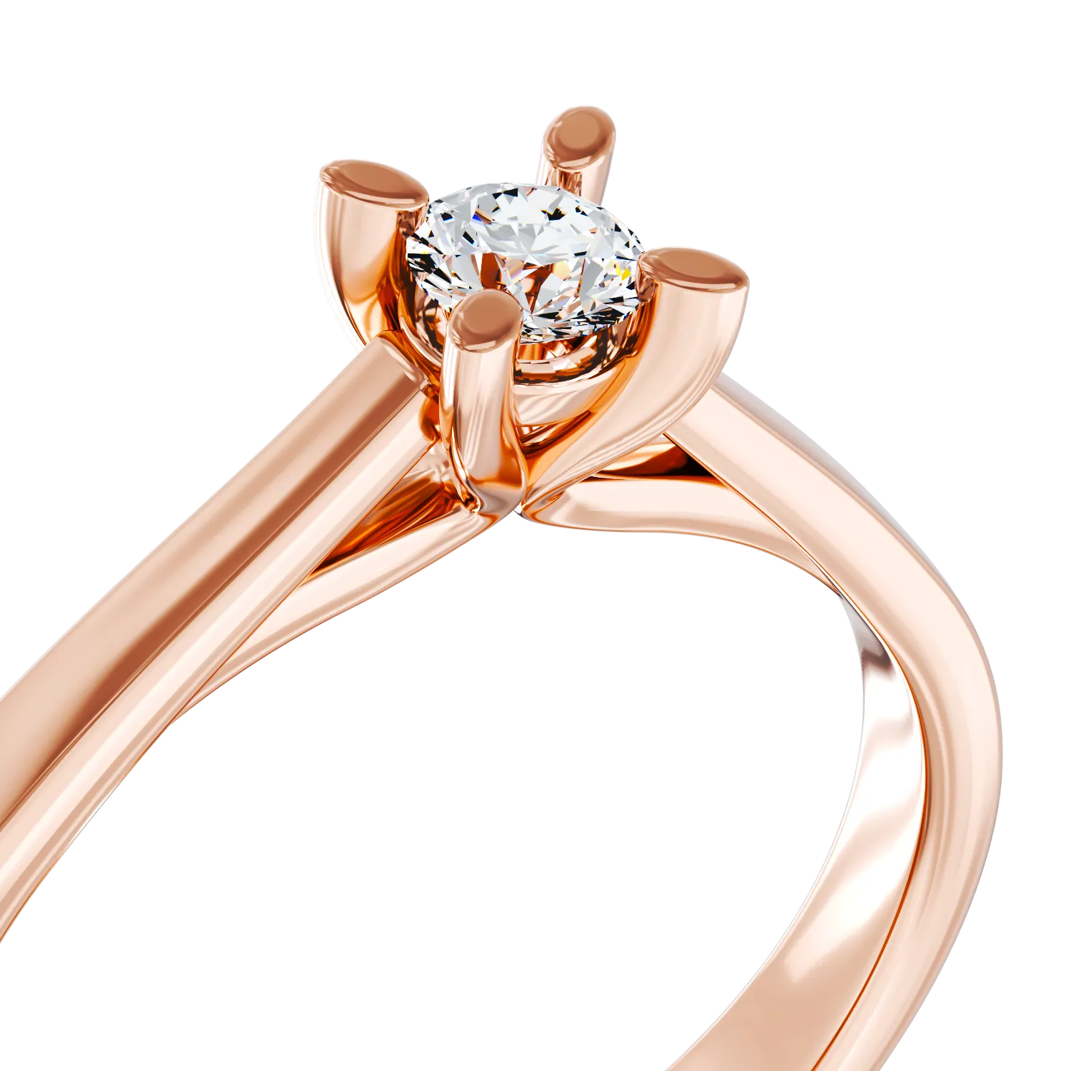 Годежен пръстен от розово злато 14K с диамант пасианс 0.10ct